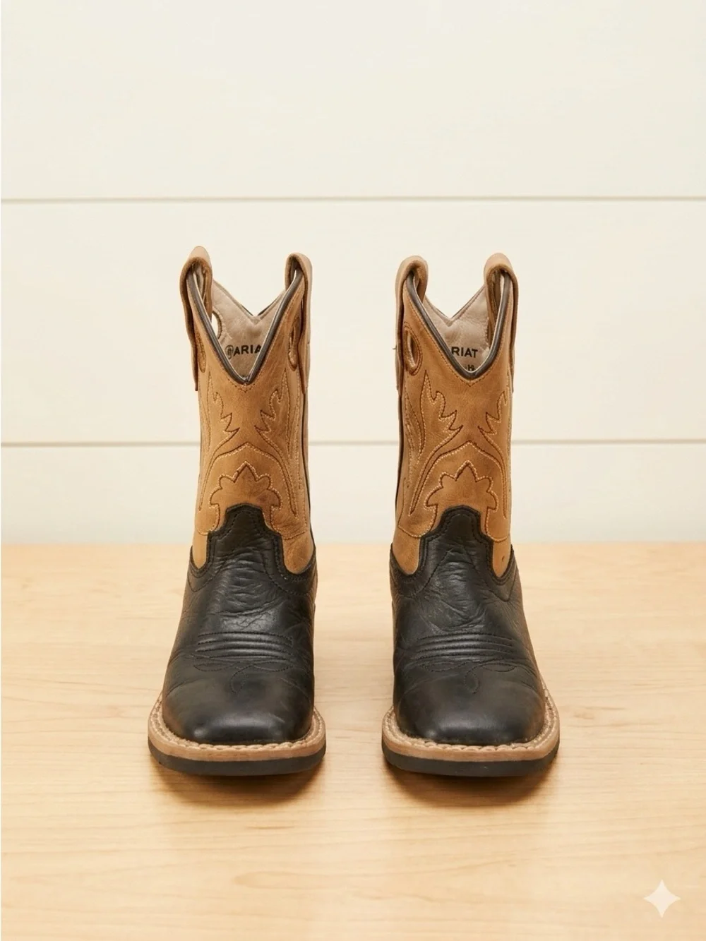 Old West Kids Two-Tone Cowboy Boots - Black and Tan